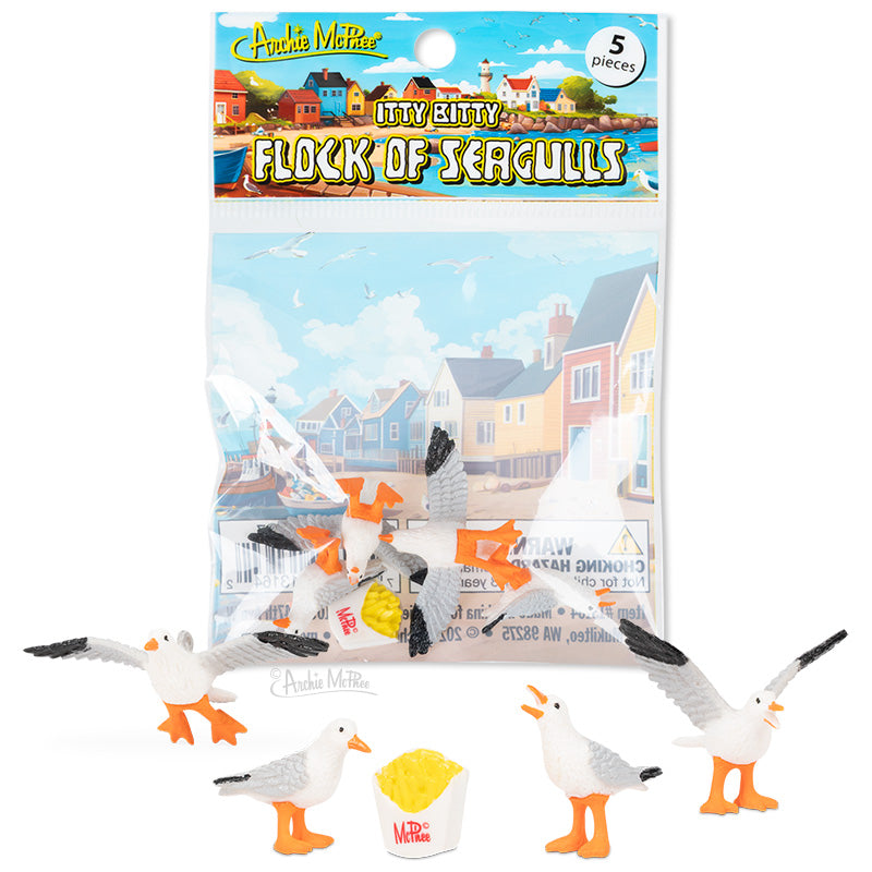 5pc Itty Bitty 🕊️  Flock of Seagulls Toy Set of Birds + Fries 🍟 Archie McPhee