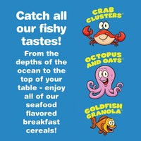 Advertisement featuring cartoon sea creatures promotes the 🦐 Prank Cereal Box – Shrimp Smacks Gag Gift Box—a seafood-flavored cereal spoof and perfect funny joke present!.