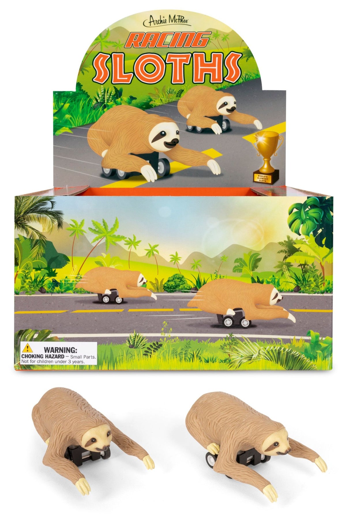 Racing Sloths (set of 3) Funny Pull Back Race Animal Toys - Archie McPhee