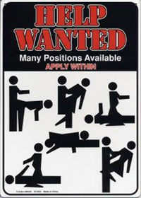 Metal Tin Sign "Help Wanted - Many Positions Available" Adult Wall Decor #C-101