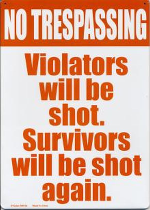 Metal Tin Sign "No Trespassing: Violators Will Be Shot" Funny Wall Decor #F-101