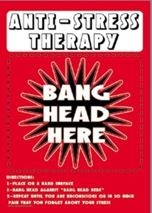 Metal Tin Sign "Anti-Stress Therapy BANG HEAD HERE" Funny Man Cave Home Decor #H