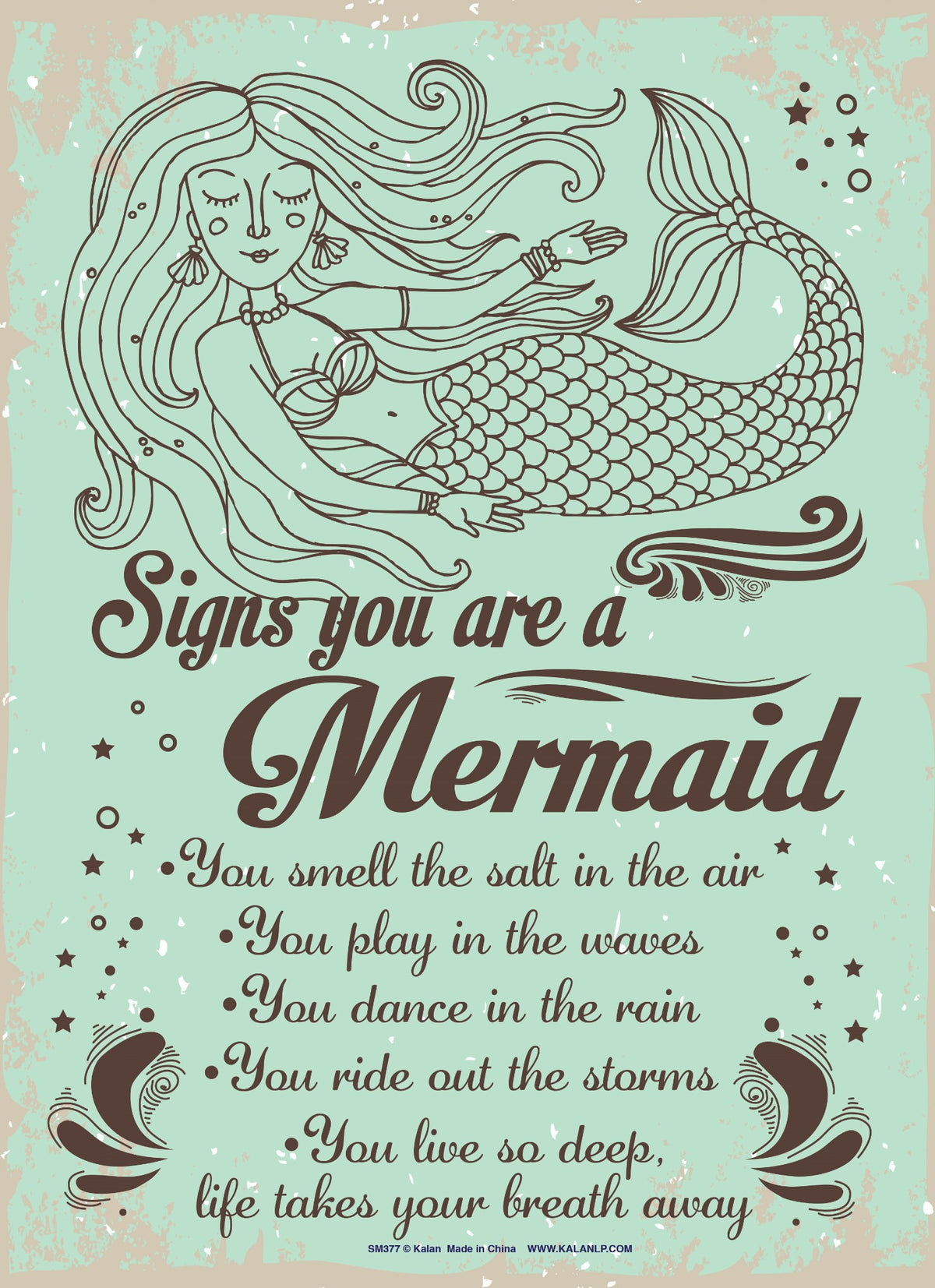 Experience the whimsical charm of a mermaid with our Metal Tin Sign "Signs You are a Mermaid ..." #H01, featuring a list that includes recognizing salty scents in the air and embracing the art of living deeply. This enchanting wall decor piece adds character to any space, whether it's your bedroom or home office.