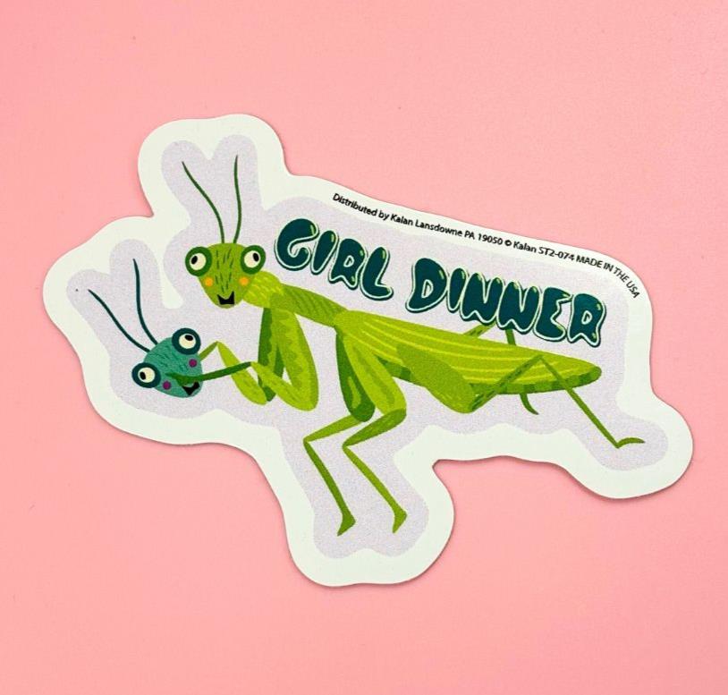 "GIRL DINNER" Praying Mantis (eating a head) Funy Sticker Car Decal - USA Made