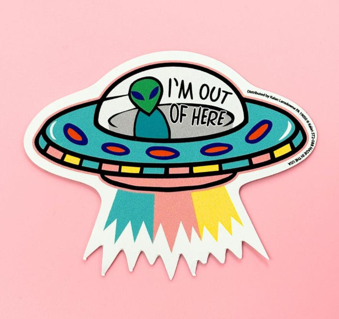 "I'm Out of Here" UFO Alien Space Craft Sticker Die-Cut Car Decal - Made in USA