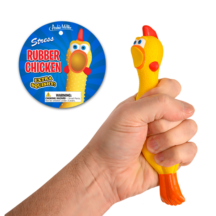 STRESS CHICKEN - Squish Squeezable Squishy Hand Rubber Fidget Toy- Archie McPhee