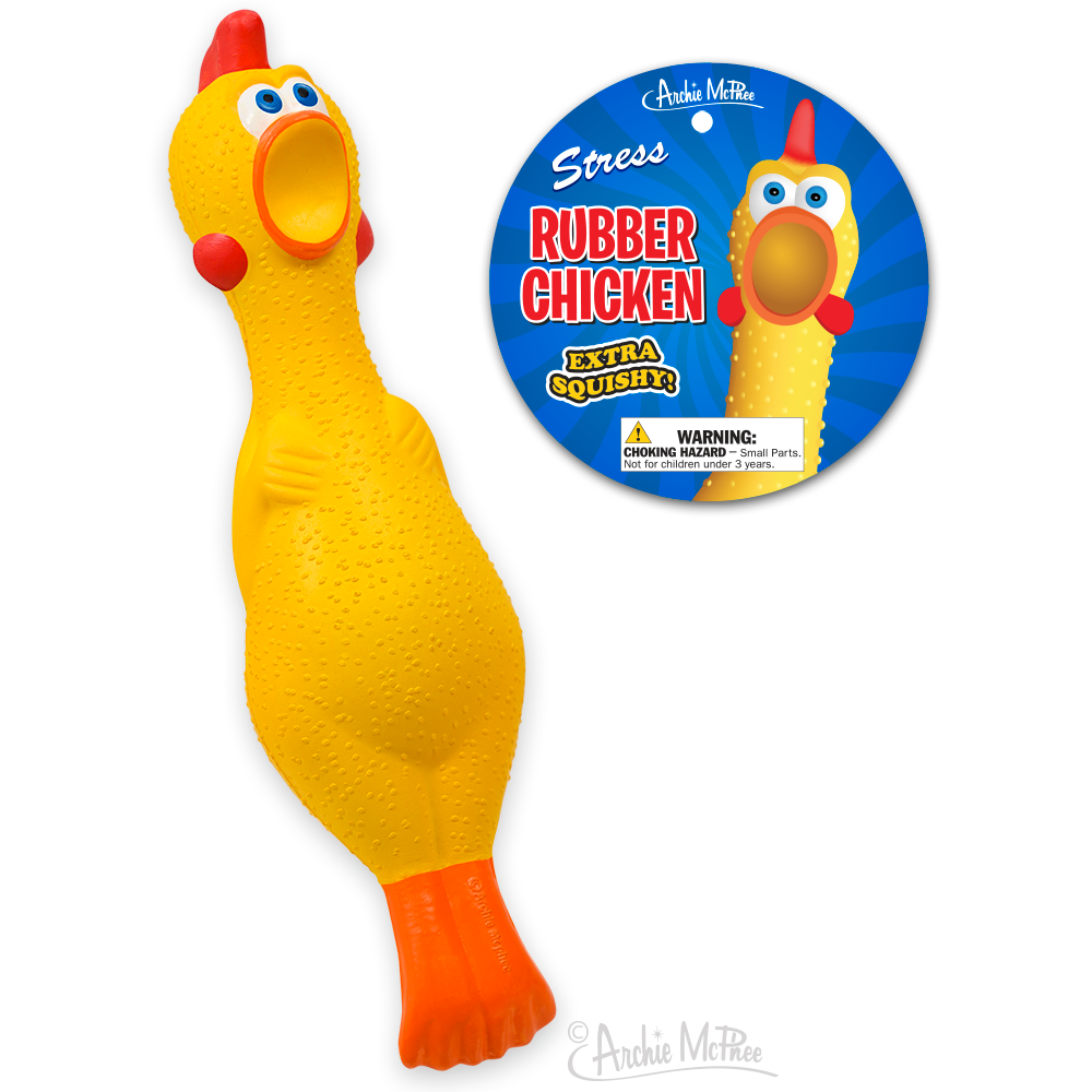 STRESS CHICKEN - Squish Squeezable Squishy Hand Rubber Fidget Toy- Archie McPhee