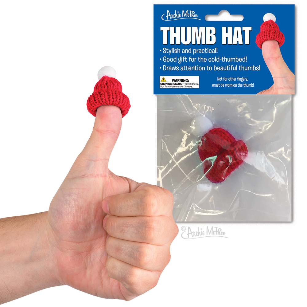 THUMB HAT - Cute Red Knitted Tiny Puppet Cap Gag Gift - Archie McPhee