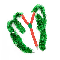 Add festive flair with 🎄 Tinsel Suspenders—Y-shaped red suspenders wrapped in green tinsel, ideal as a wearable Christmas party bling or holiday dress accessory. Perfect for standing out on any white backdrop!.