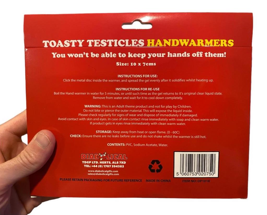 Toasty Testicles Reusable Hand Warmers 2 Pack 🔥😂 Funny Adult Joke Gag Gift