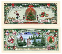 100 TOTAL - Christmas Tree Holiday Santa $25 Dollar Novelty Money Gift Bills