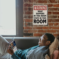 Metal Tin Sign "Warning: What Happens Stays In Room" Man Cave Wall Decor #C-101