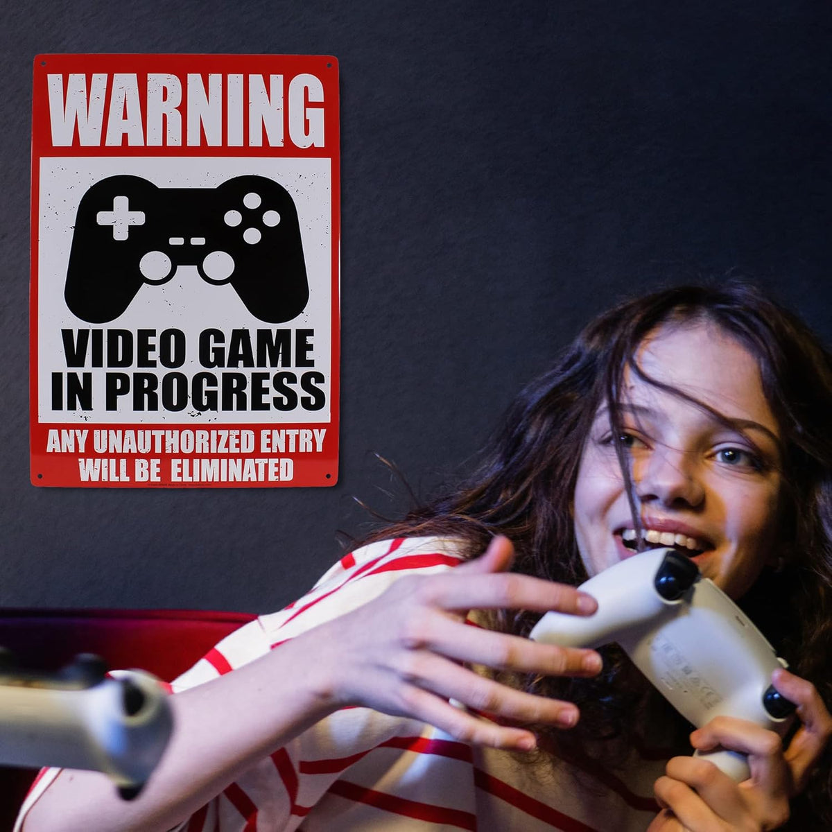 Metal Tin Sign "Warning: Video Game in Progress" Gamer Bedroom Wall Decor #F-101