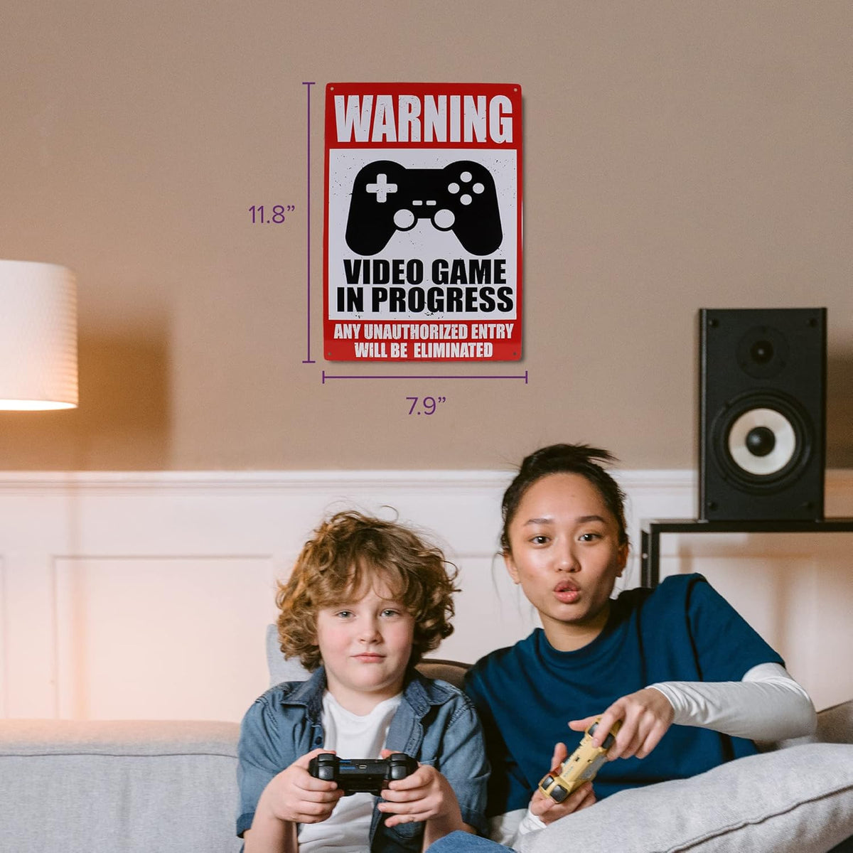 Metal Tin Sign "Warning: Video Game in Progress" Gamer Bedroom Wall Decor #F-101