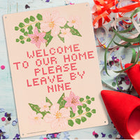 Metal Tin Sign "Welcome to our Home - Please leave by Nine" Kitchen Decor #H-17