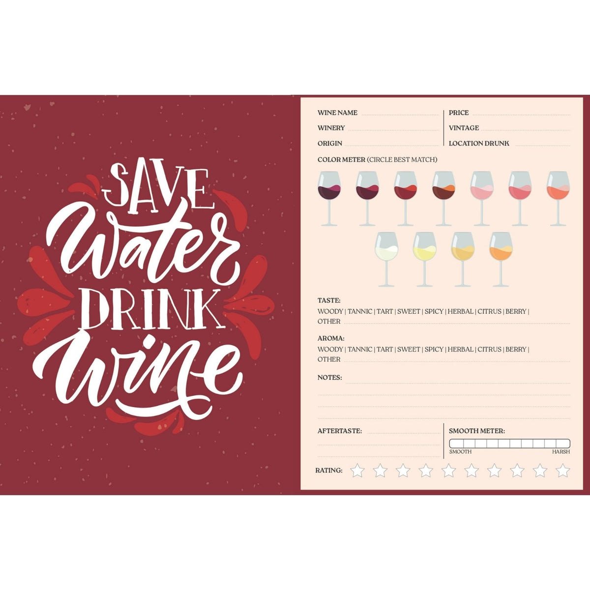 "Be Fine and Drink Wine" Wine Tasting Journal Hardcover Book - Novelty Gift