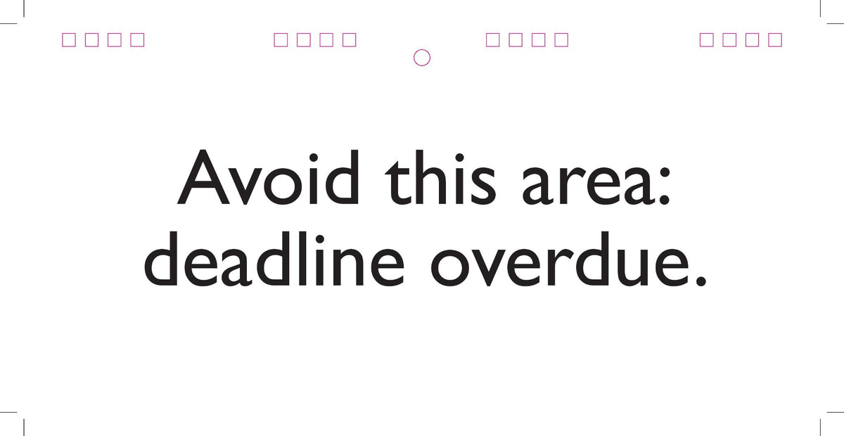 A desk spiral flip book with the product name "Workplace Mood Swings" displays a sign that reads "Avoid this area: deadline overdue" against a plain background, humorously capturing the essence of mood swings.