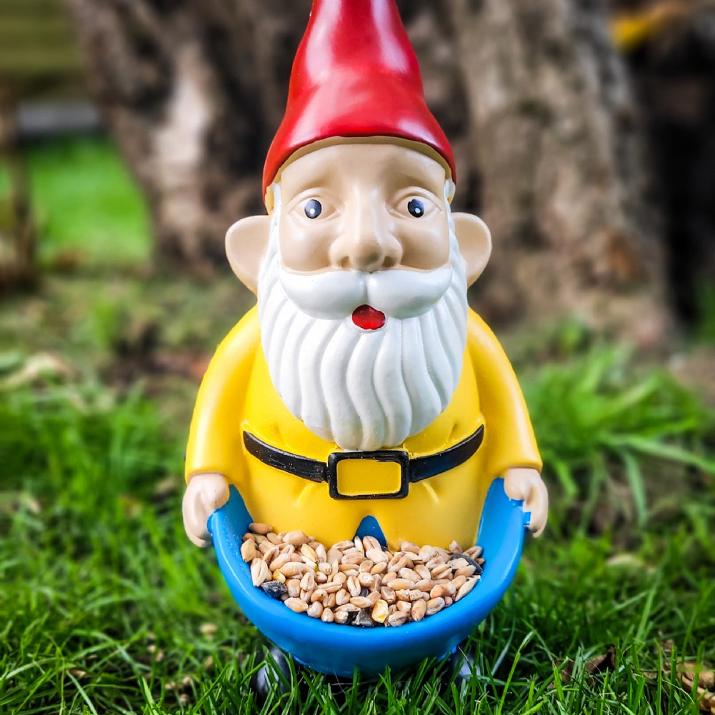 Comedero para pájaros Naughty Garden Gnome: ¡Mordisquea mis pedacitos! - Lindo regalo