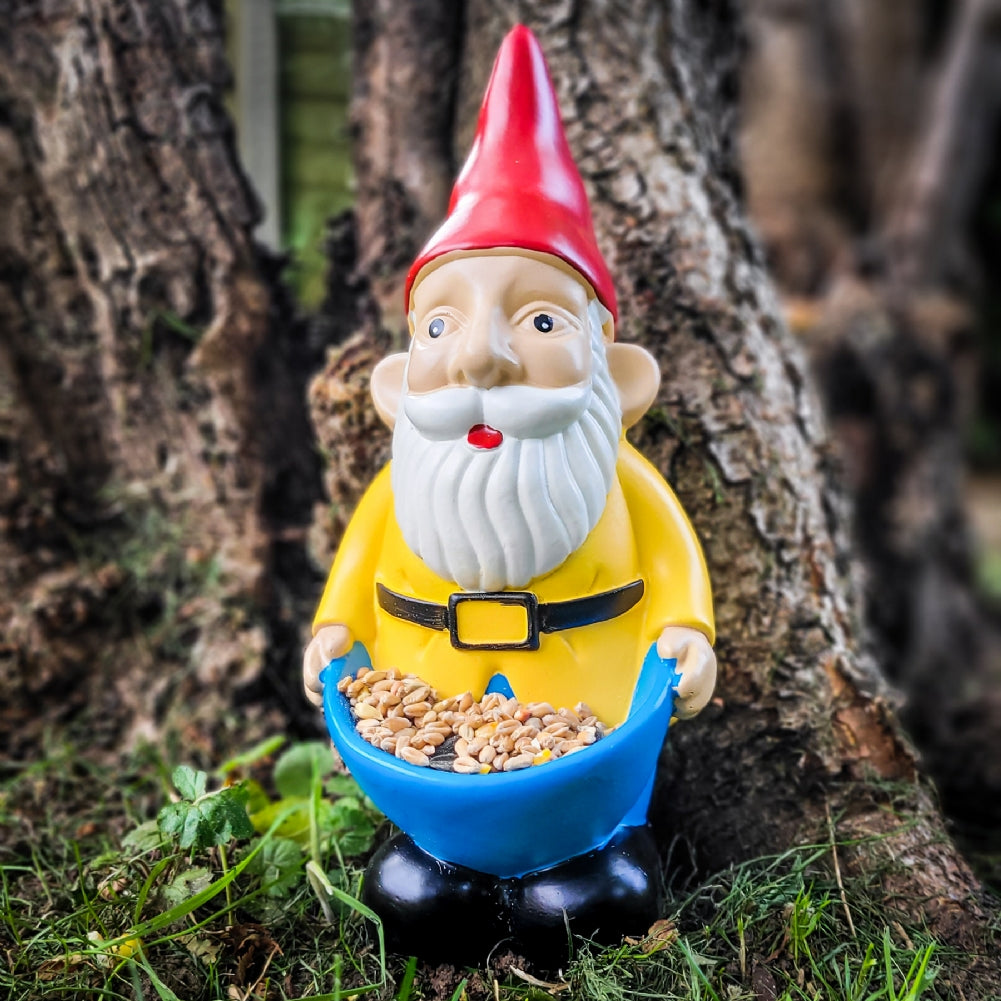 Comedero para pájaros Naughty Garden Gnome: ¡Mordisquea mis pedacitos! - Lindo regalo