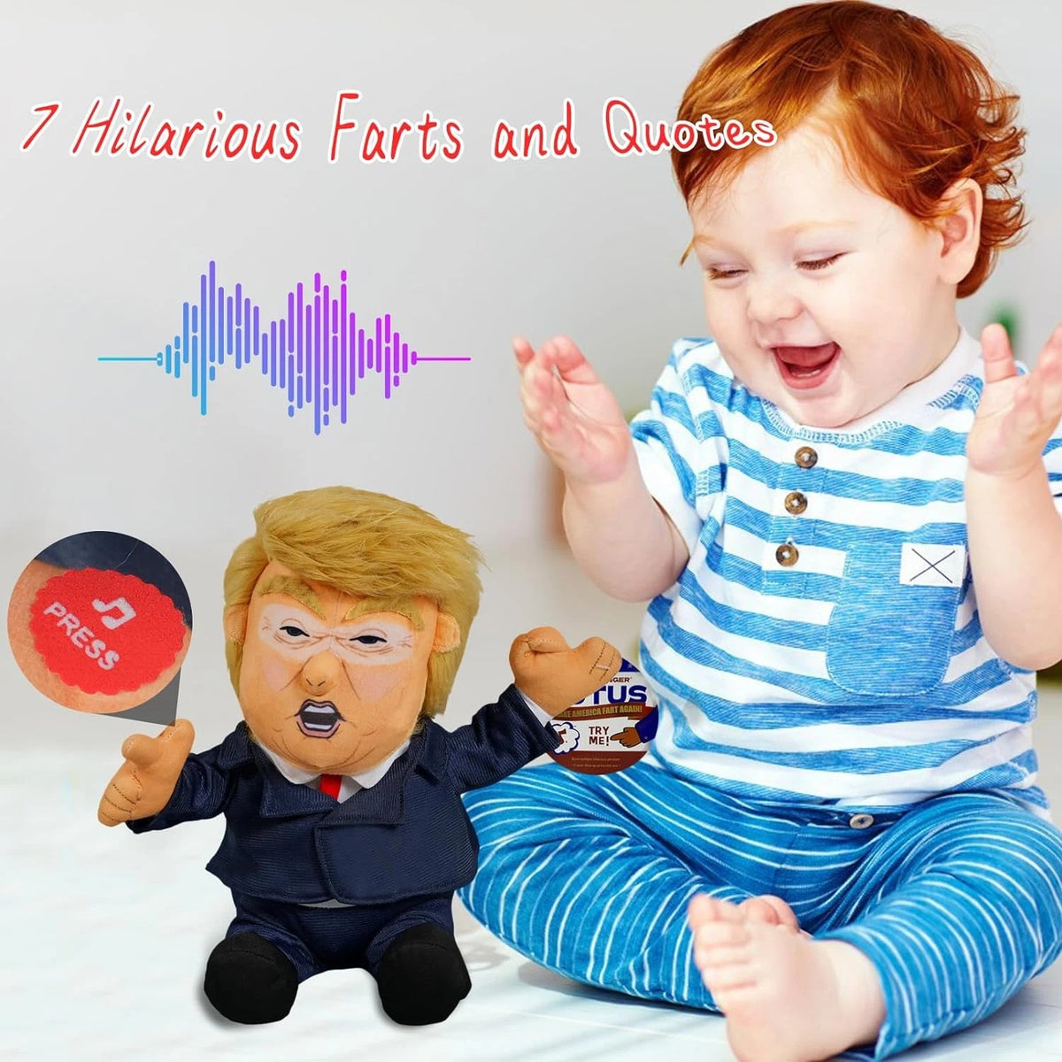 Pull My Finger 💨 Farting Donald Trump Plush Figure Doll 😂 With Animated Hair💨